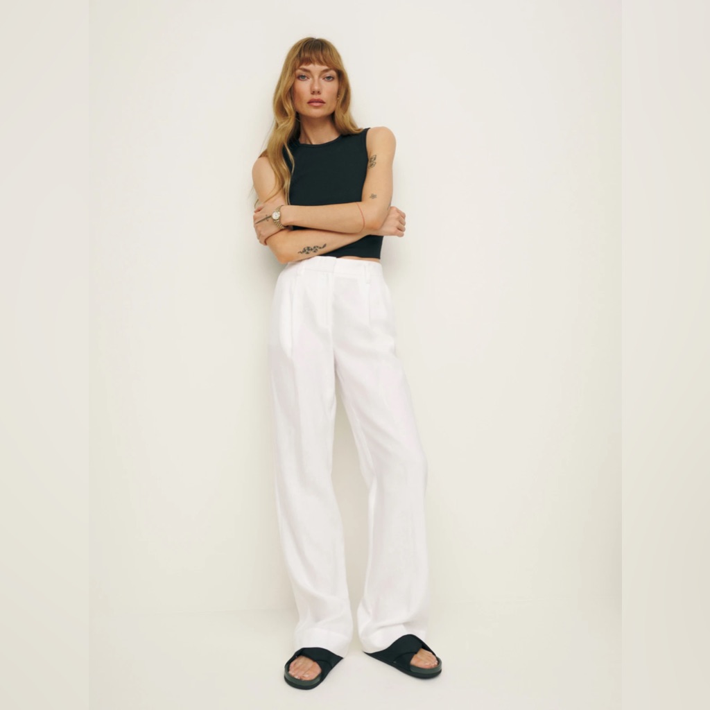 Reformation Straight Leg Pants In White
